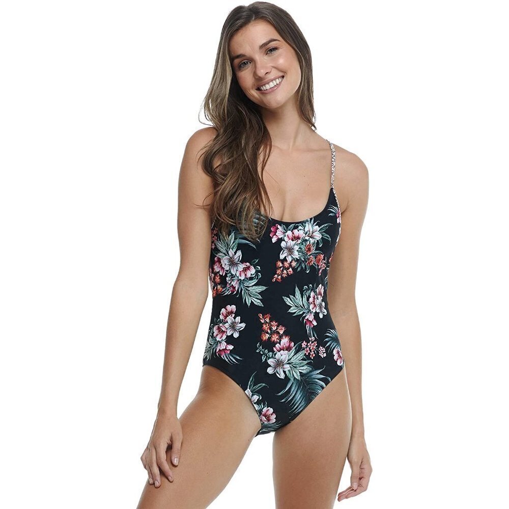 NWT Eidon tropical floral & animal print trim adjustable back one piece swimsuit